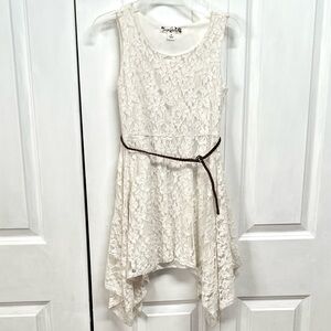 Knitworks White Lace Dress Brown Braided Belt Child Size 8